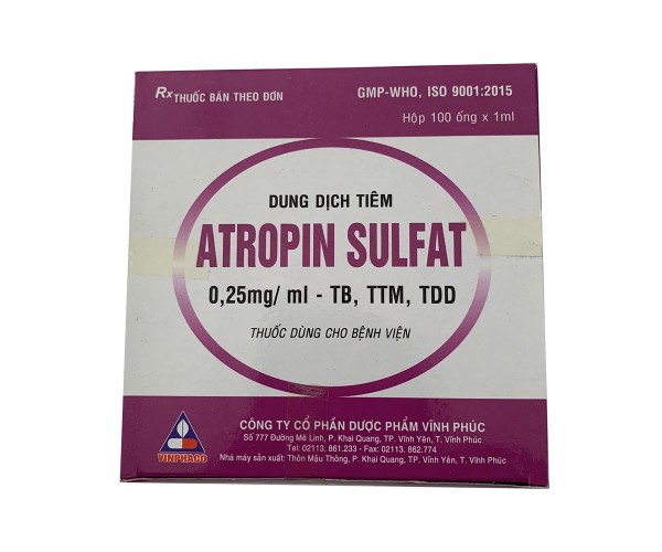 Dung dịch tiêm Atropin Sulfat 0.25mg/ml Vinphaco (100 ống/hộp)